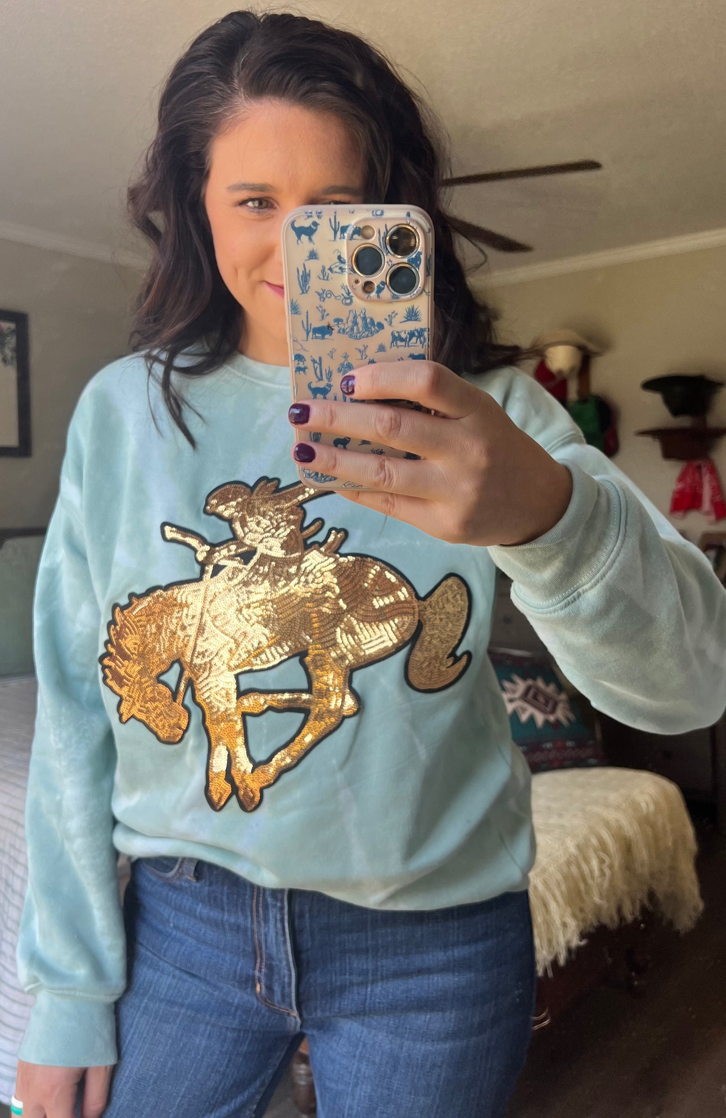 Gold Sequin Horse Beached Sweatshirt